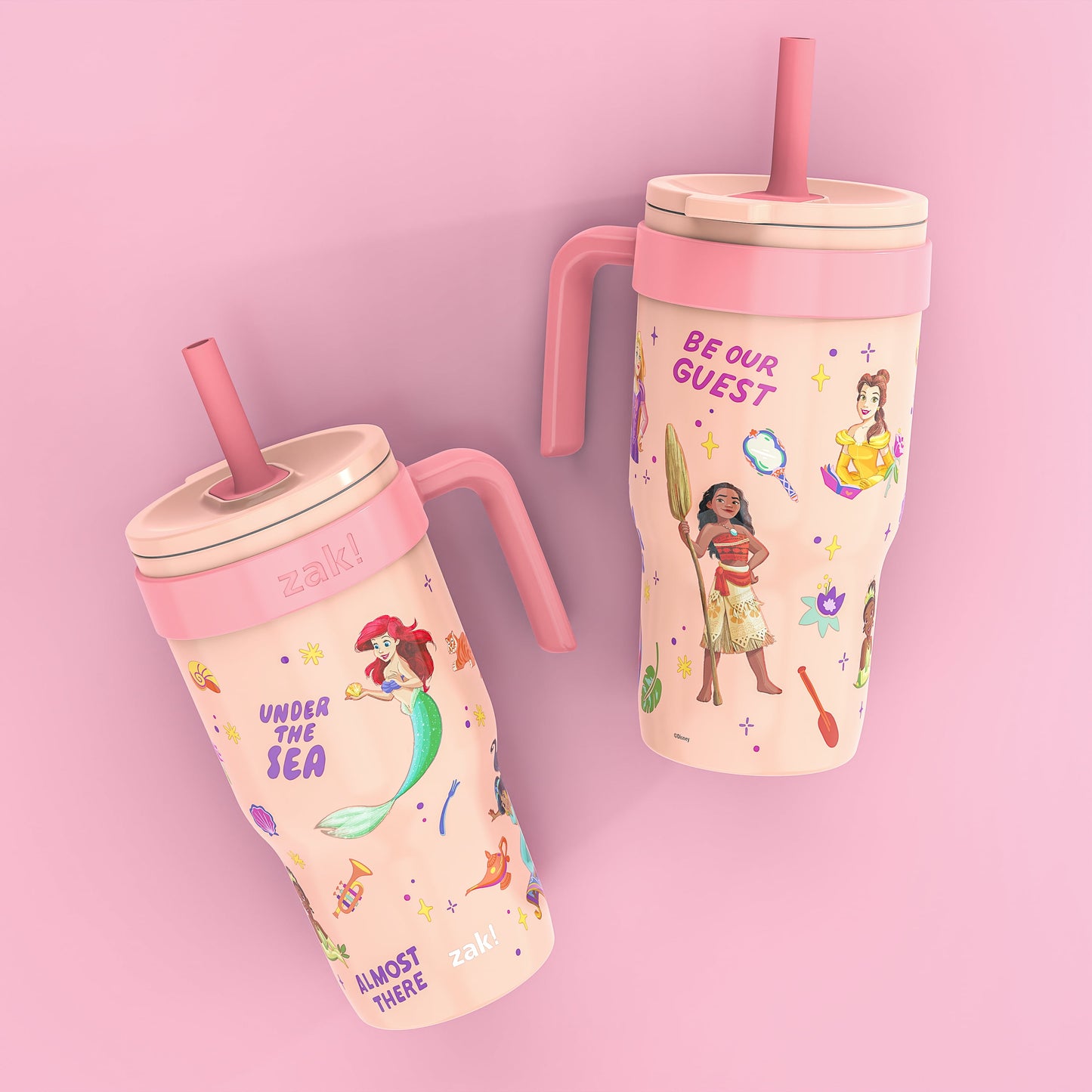 18Oz Princess Kids Straw Handle Tumbler, Stainless Steel Vacuum Insulated Cruiser Tumbler with Silicone Straw Utilizing Leak-Proof Valve, Travel Straw Tumbler with Handle