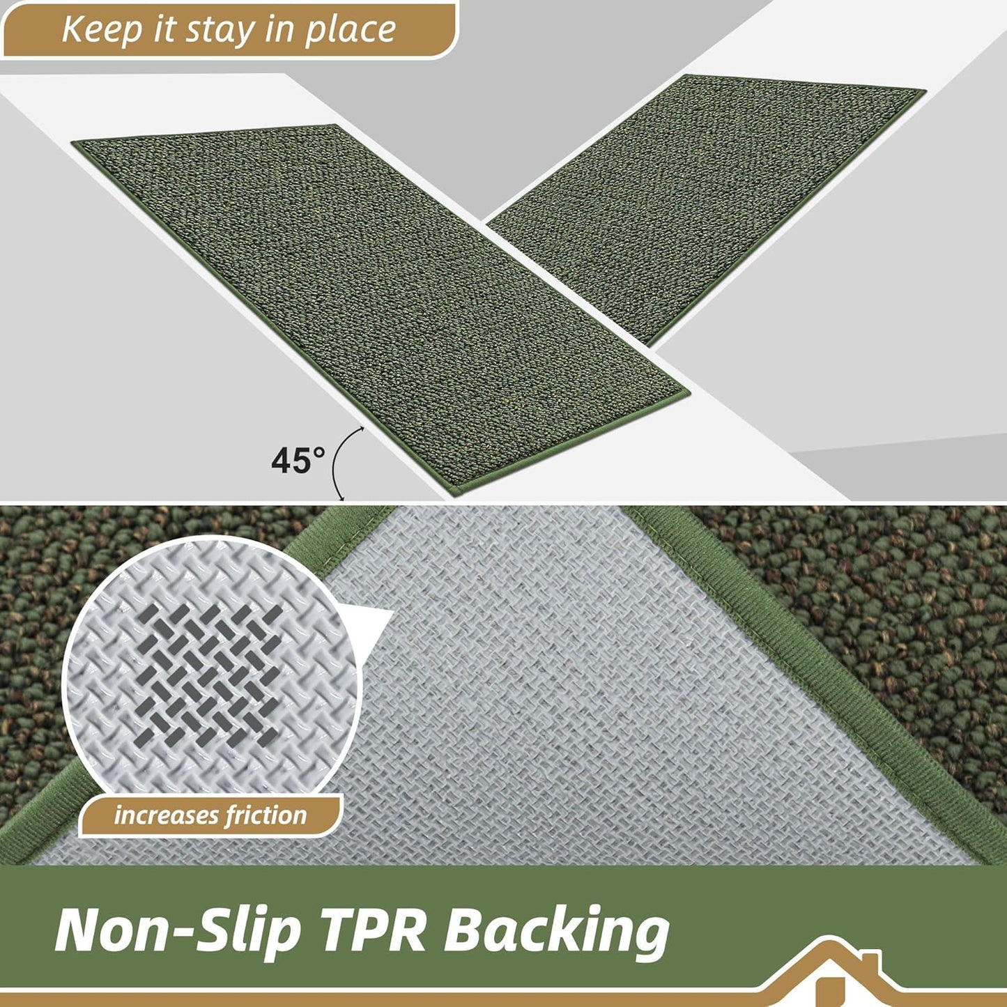 BEQHAUSE Dirt Trapper Door Mat 32" x 48", Non-Slip Washable Doormats Entrance Mat, Dirt Resistant and Absorbent Welcome Mat, Low Profile Floor Mats for Front Back Door and Entryway, Green