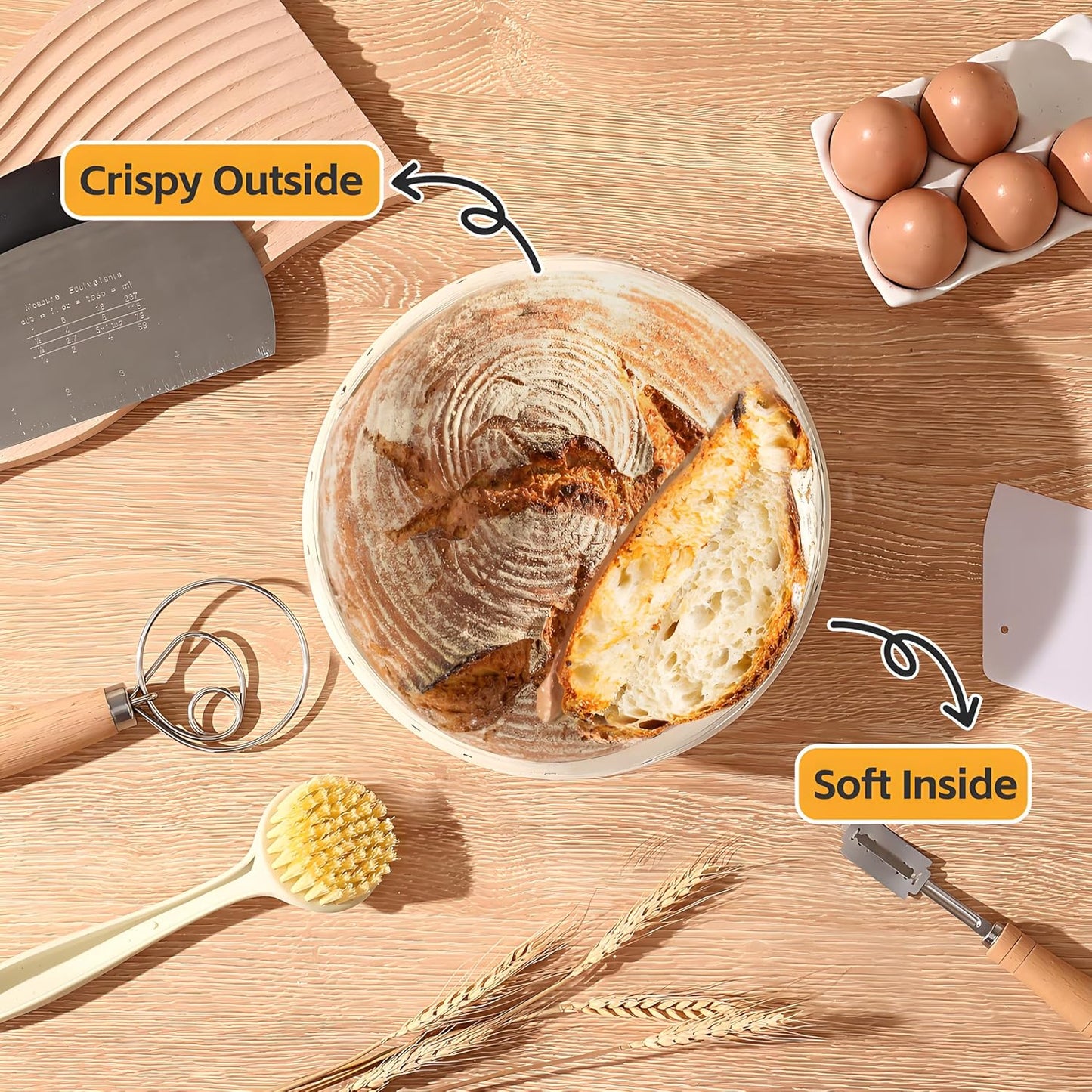 Sourdough Bread Baking Supplies, Bakery Premium Round Banneton Basket 2 Pack with Liner - Perfect Brotform Proofing Basket for Making Beautiful Bread