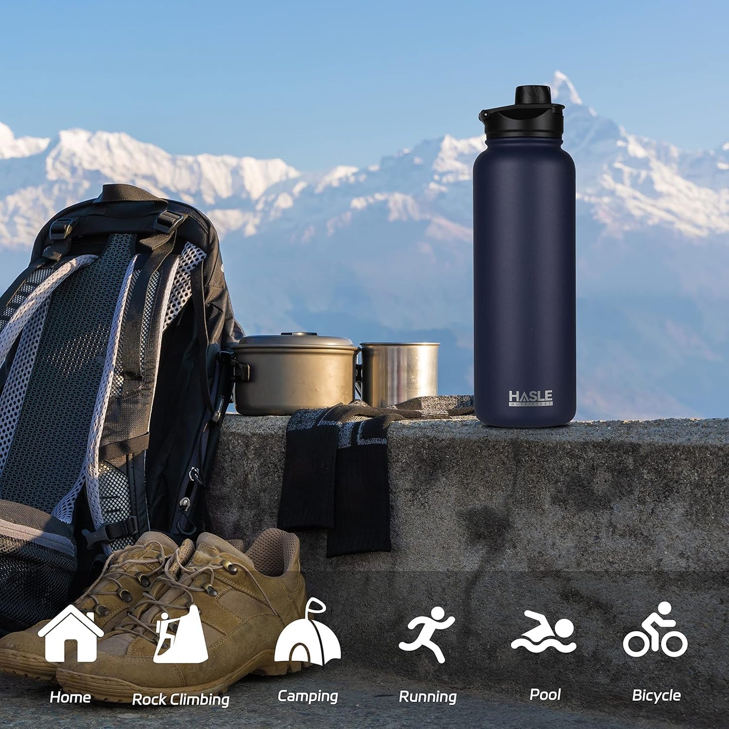 HASLE OUTFITTERS 40oz Stainless Steel Water Bottle, Vacuum Insulated Double Walled Leak Proof Sports Water Bottle with 2 Lids (Straw and Spout Lid) Thermo Mug Keep Cold and Hot(Navy,1)