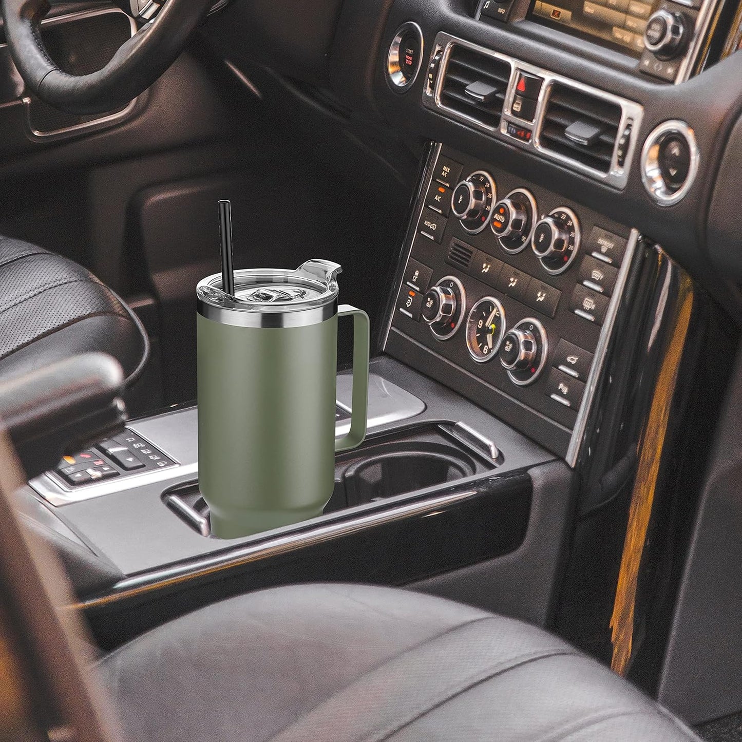 HASLE OUTFITTERS 40 oz Stainless Steel Tumbler with Handle, Vacuum Insulated Tumblers Bulk, Reusable Double Wall Travel Coffee Mug, Durable Powder Coated Water Bottles(Army Green, 4)