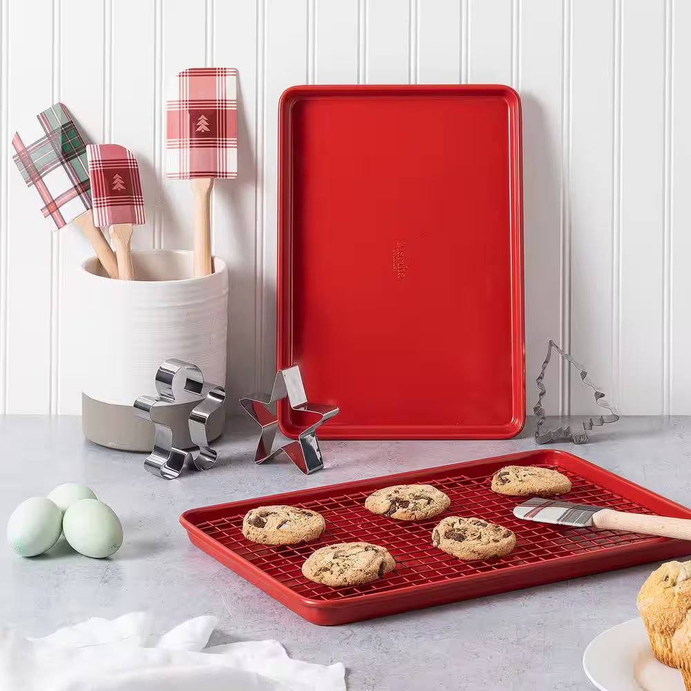 6 Piece Carbon Steel Bakeware Set in Red with Cookie Cutters