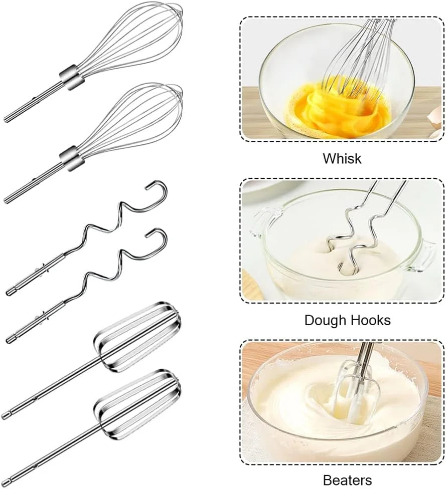 Electric Hand Mixer,300W Electric Egg Beater Hand Mixer Milk Frother Cream Foam Maker Whisk,With 5 Speeds & 6 Stainless Steel Attachments Perfect for Baking & Whisking