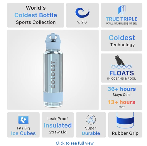 Coldest Insulated Water Bottle with Straw Lid - Stainless Steel Metal Insulated Bottle for Men & Women (Blue Reflections, 40 oz)