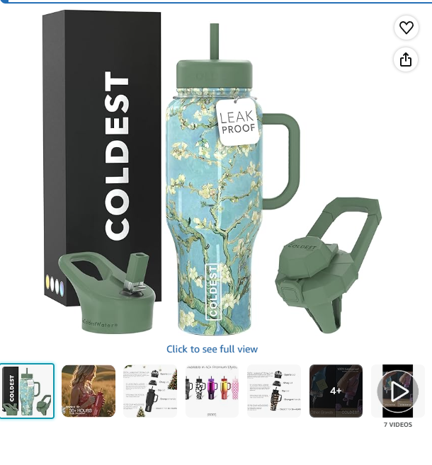 Coldest 40 oz Tumbler with Handle and Straw, 100% Leak Proof Insulated Tumbler with Lid and Straw (3 Lids), Stainless Steel Tumblers for Women & Men, Cup Holder Friendly, 36 oz (Almond Blossom)