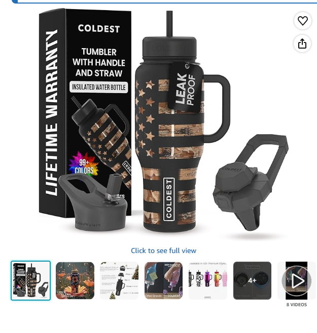 Coldest Tumbler with Handle and Straw, 100% Leak Proof Insulated Tumbler with Lid and Straw (3 Lids), Stainless Steel Tumblers for Women & Men, Cup Holder Friendly, 36 oz (Camouflage Flag)