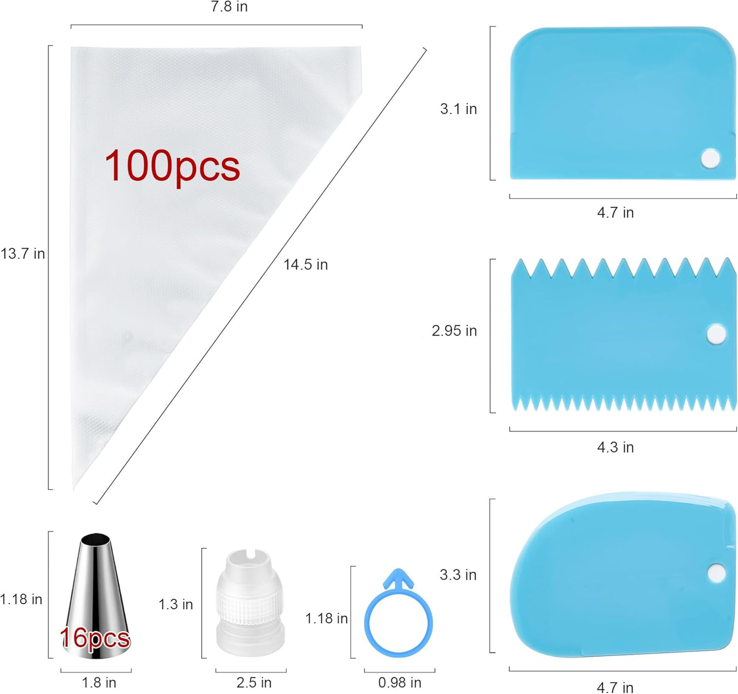 Piping Bags and Tips Set, Cakes Decorating Supplies Kit with 100Pcs 12 Inch Past