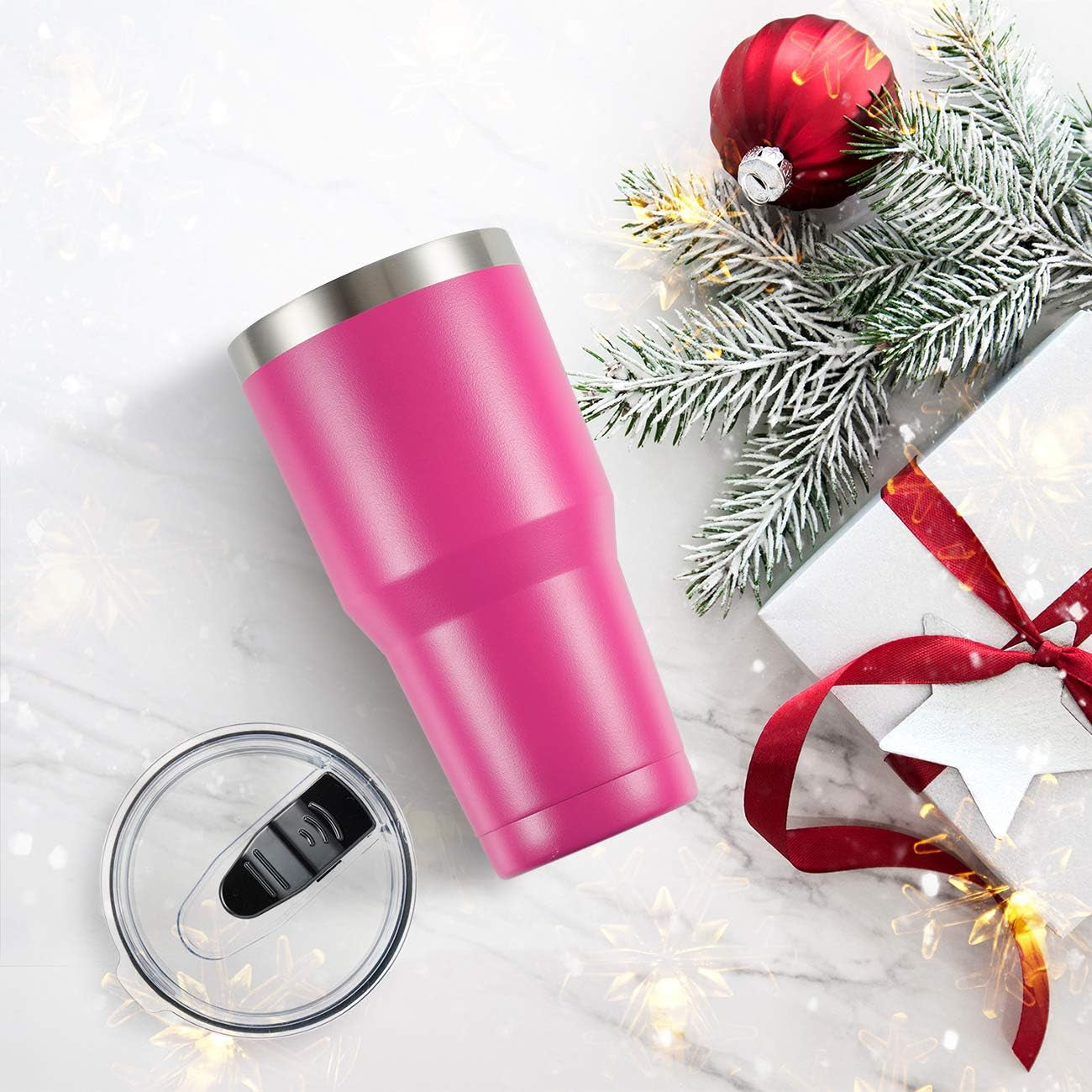 30Oz Stainless Steel Tumbler, Insulated Coffee Tumbler Cup with Lid and Straw, Double Walled Travel Coffee Mug for Hot & Cold Drinks (Bright Pink, 1 Pack)