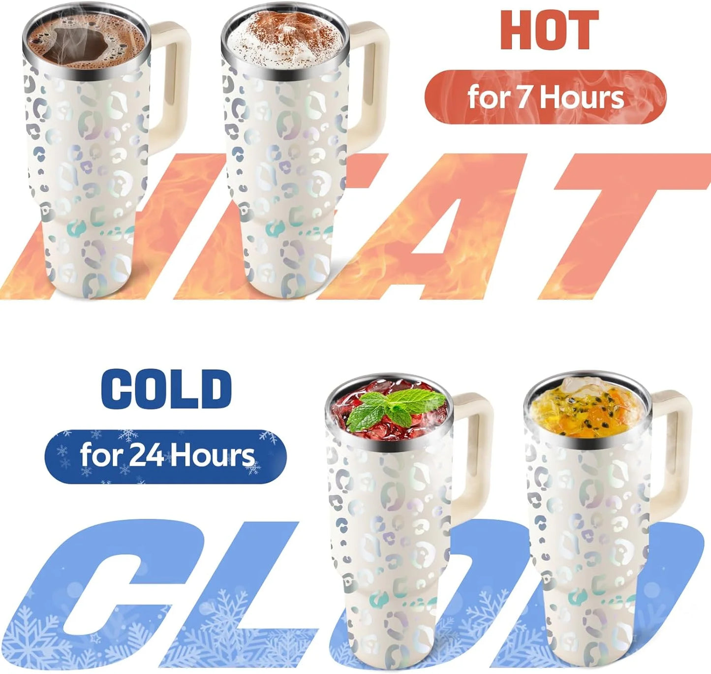 40 Oz Tumbler with Handle and Straw, Travel Mug for Car, 2-In-1 Lid Stainless Steel Tumblers