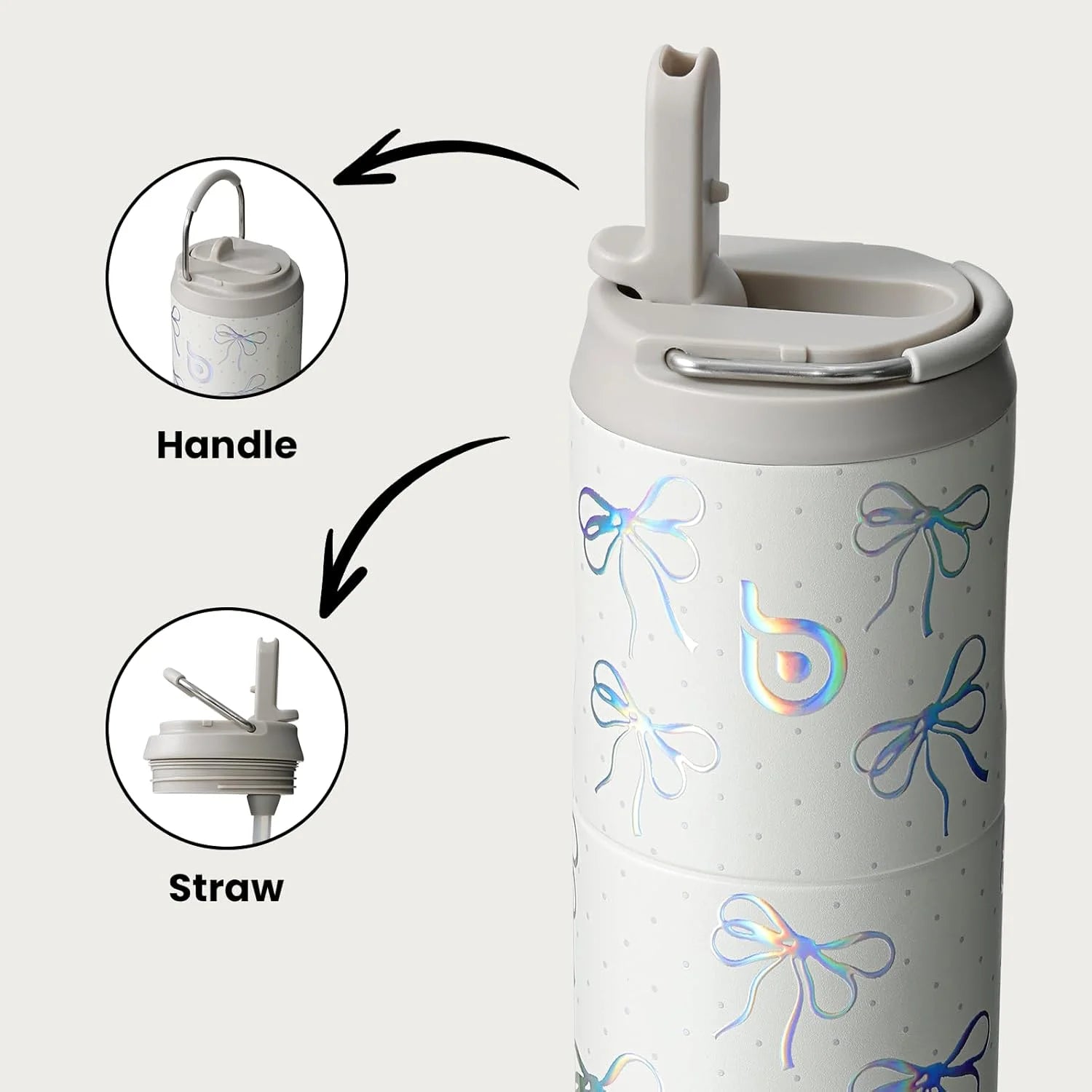 Insulated Water Bottle 24Oz with Straw Lid and Handle for Sports Travel Gym Stainless Steel Water Bottles Double-Wall Vacuum Metal Leak Proof Bpa-Free (Bling Bow)