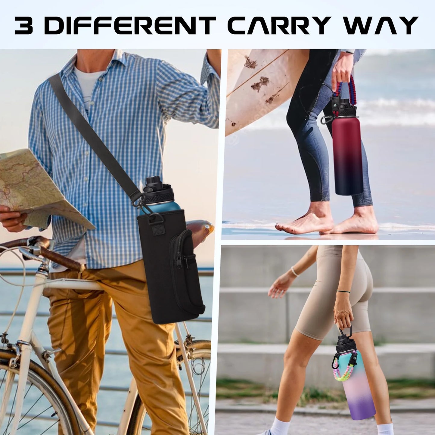 40 Oz Water Bottle Insulated - Vacuum Stainless Steel (Cold for 48 Hrs), Sports Water Bottle 40Oz with Straw & Spout Lids, Storage Carrier Bag, Paracord Handle, Jug Flask Boot