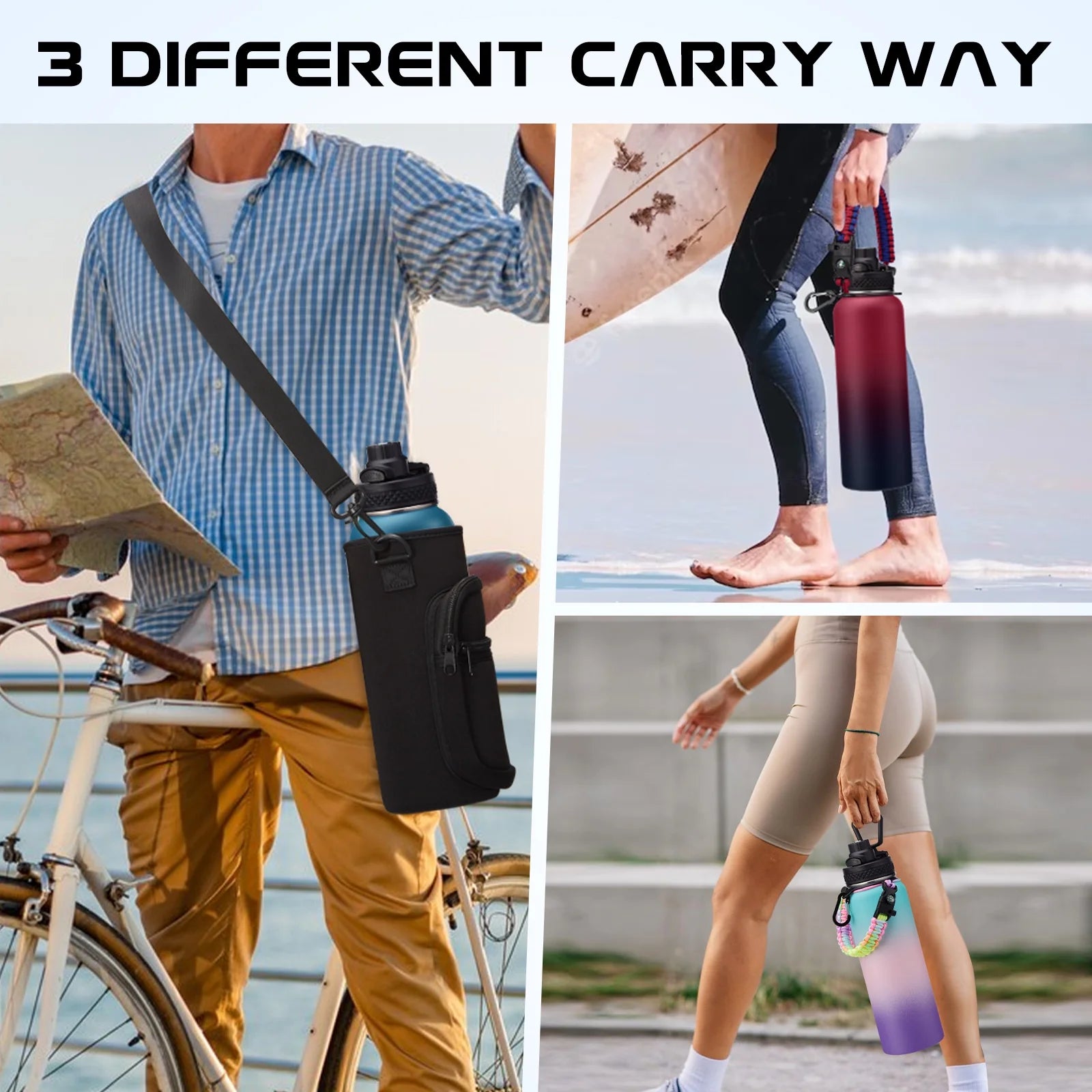 40 Oz Water Bottle Insulated - Vacuum Stainless Steel (Cold for 48 Hrs), Sports Water Bottle 40Oz with Straw & Spout Lids, Storage Carrier Bag, Paracord Handle, Jug Flask Boot