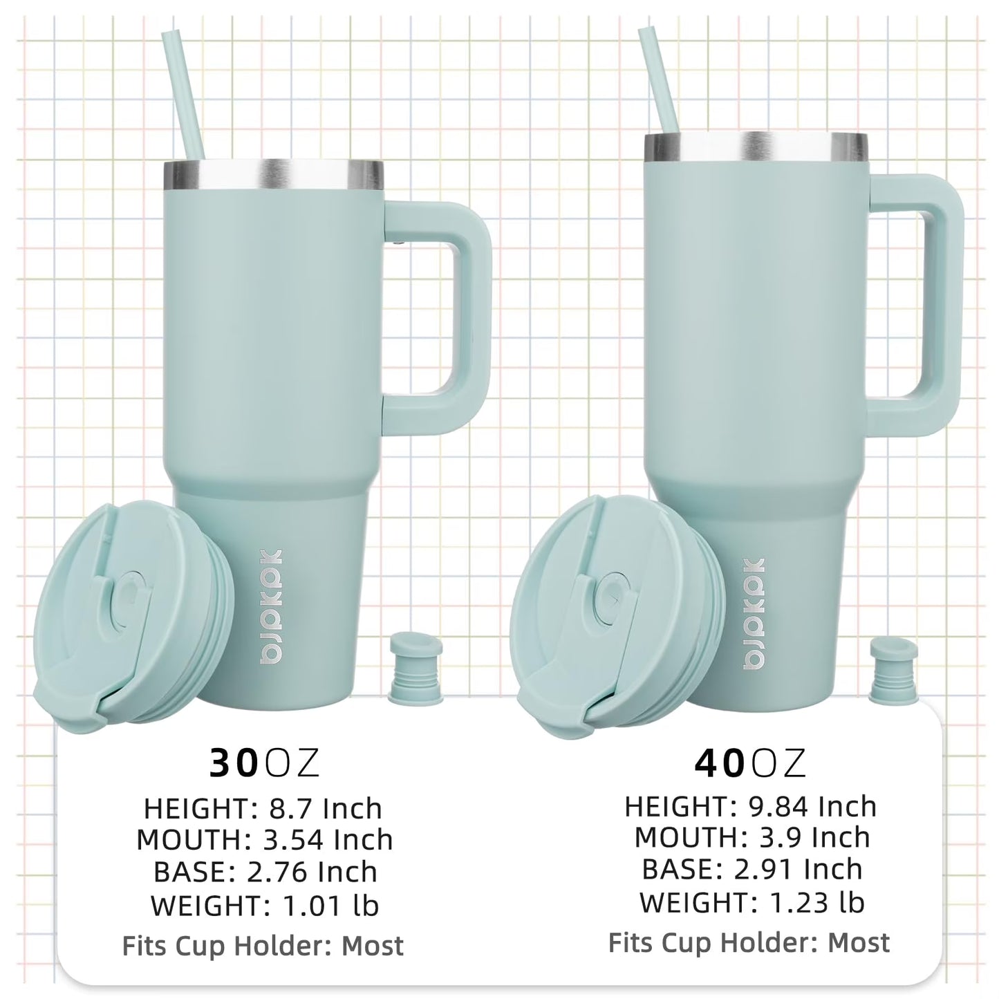 40 Oz Insulated Tumbler with Lid and Straw Stainless Steel Tumblers Cup with Handle for Women and Men,Blue Haze