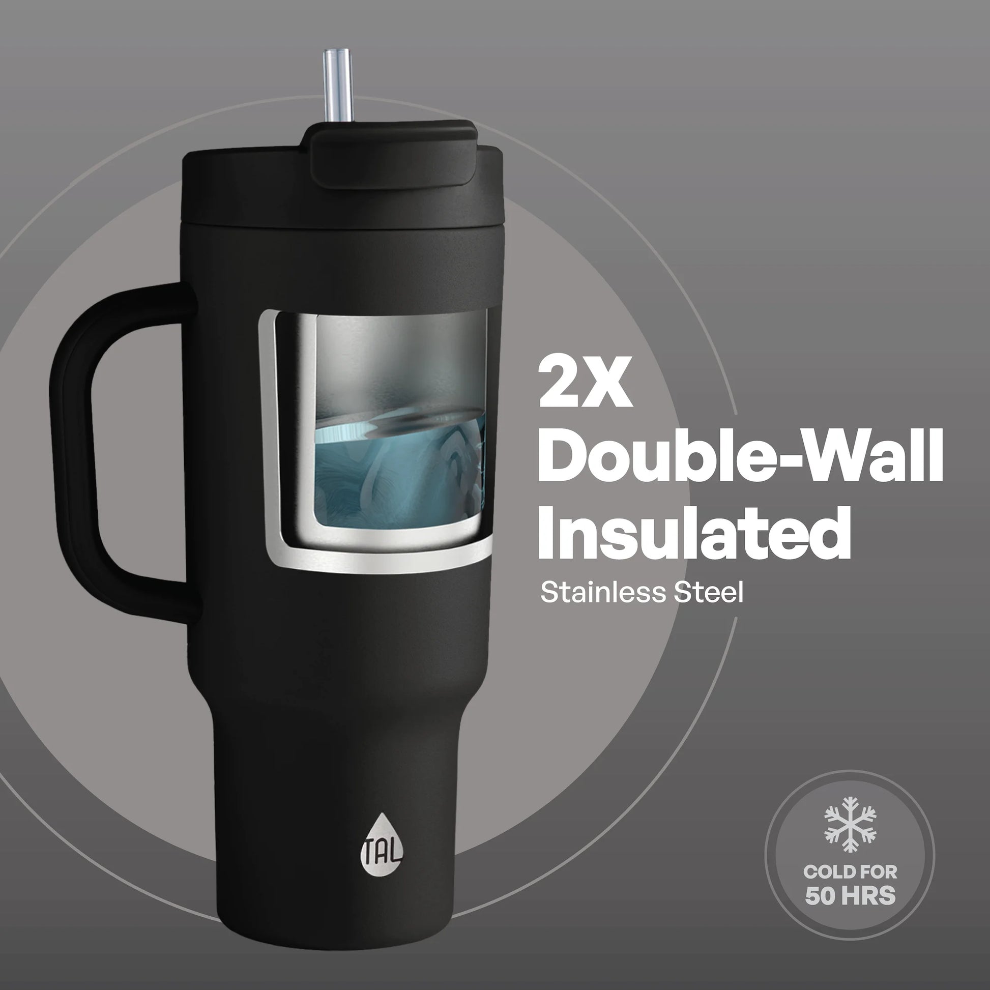 40Oz Stainless Steel Hudson Tumbler with Straw, Black