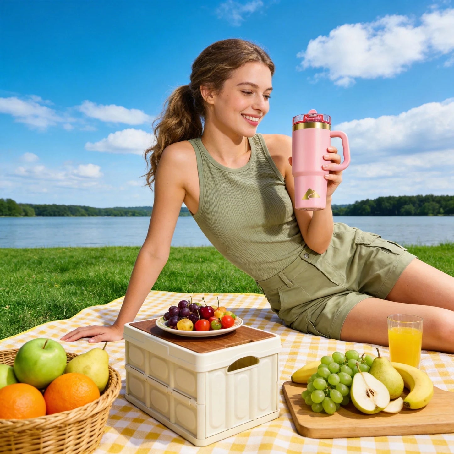 18 Oz Stainless Steel Insulated Tumbler with Handle and Flip-Straw Lid, Rose Shimmer