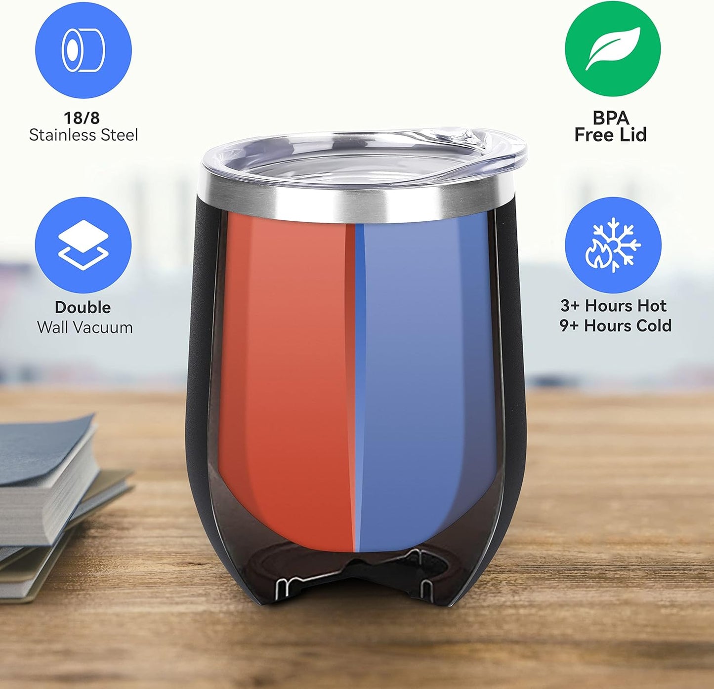 Stainless Steel Wine Tumbler Bulk with Lid, Personalized Insulated Tumblers Set, 12Oz Travel Coffee Cups Pack of 12, Black
