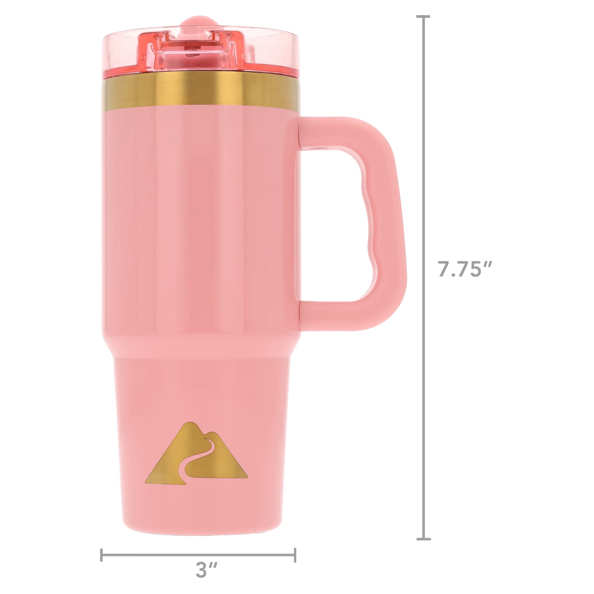 18 Oz Stainless Steel Insulated Tumbler with Handle and Flip-Straw Lid, Rose Shimmer