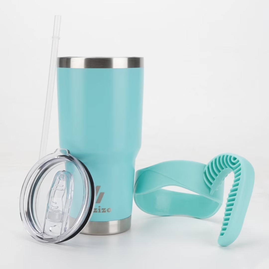 30Oz Cup with Handle - 30 Ounce Tumbler with Handle - Tumbler with Straw 30 Oz - Insulated Hot and Cold - Cyan Blue Insulated Tumbler - Toddler Insulated Cup - Insulated Straw Cup