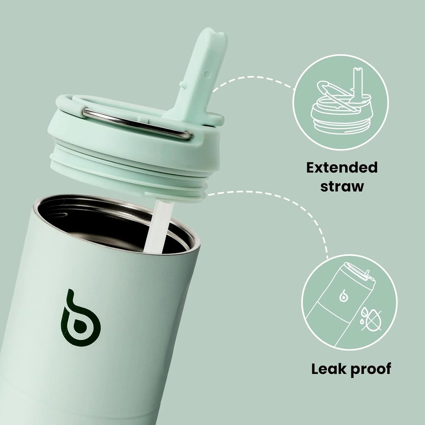 Insulated Water Bottle 24Oz with Straw Lid and Handle for Sports Travel Gym Stainless Steel Water Bottles Double-Wall Vacuum Metal Leak Proof Bpa-Free Light Green