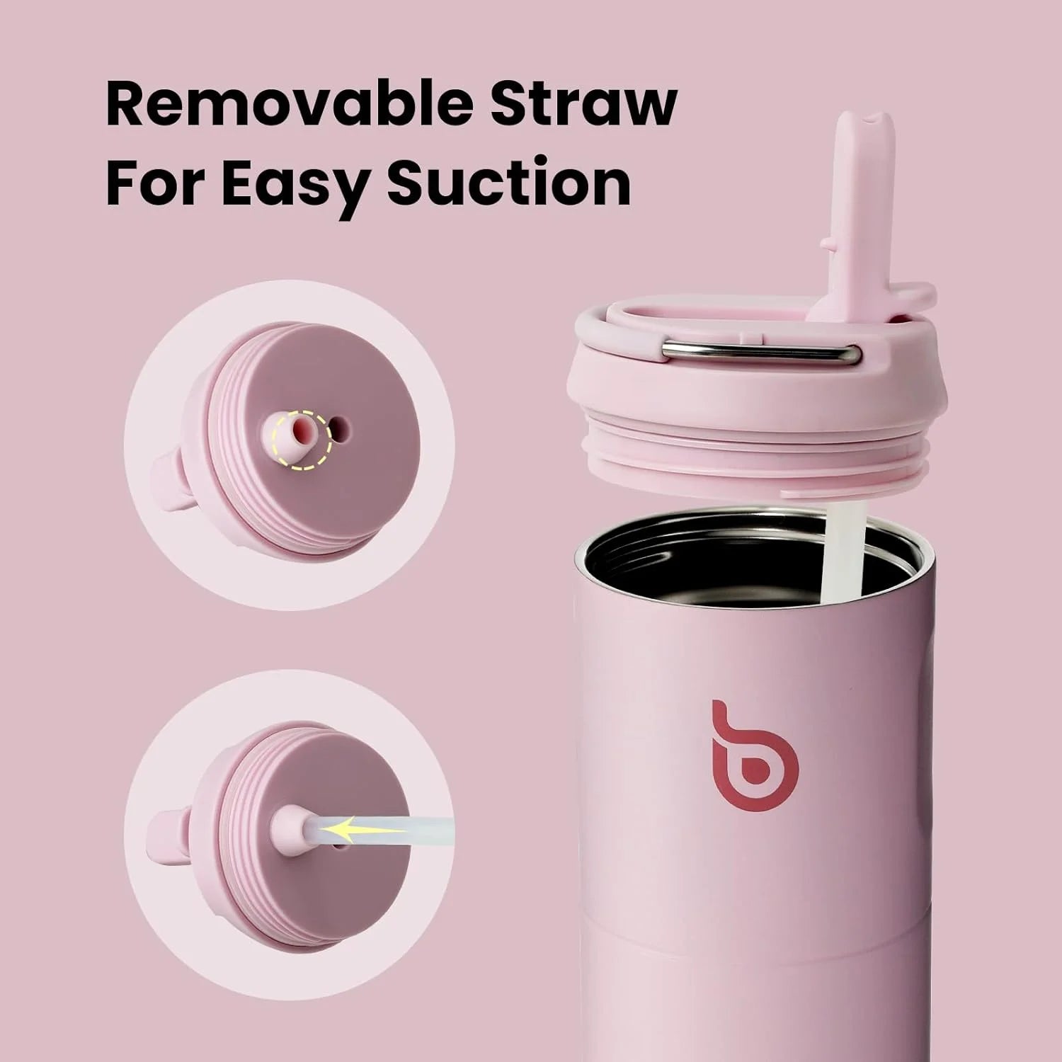 Insulated Water Bottle 24Oz with Straw Lid and Handle for Sports Travel Gym Stainless Steel Water Bottles Double-Wall Vacuum Metal Leak Proof Bpa-Free Light Pink
