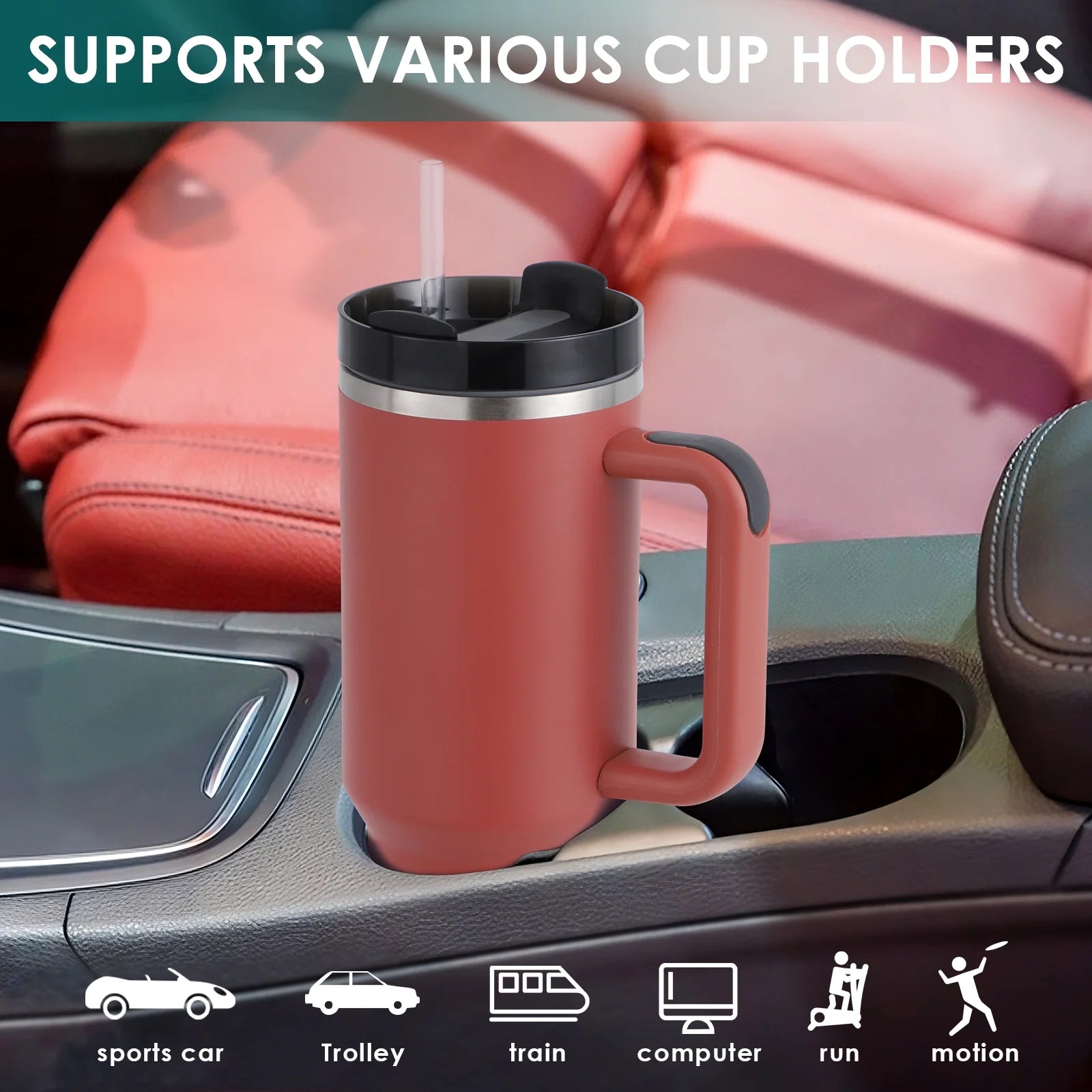 40 Oz Tumbler with Handle and Straw, Travel Mug for Car, 2-In-1 Lid Stainless Steel Tumblers