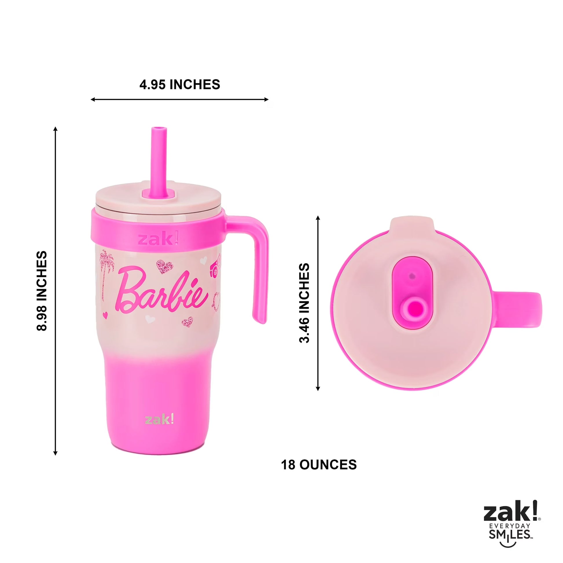 18Oz Barbie Kids Straw Handle Tumbler, Stainless Steel Vacuum Insulated Cruiser Tumbler with Silicone Straw Utilizing Leak-Proof Valve, Travel Straw Tumbler with Handle