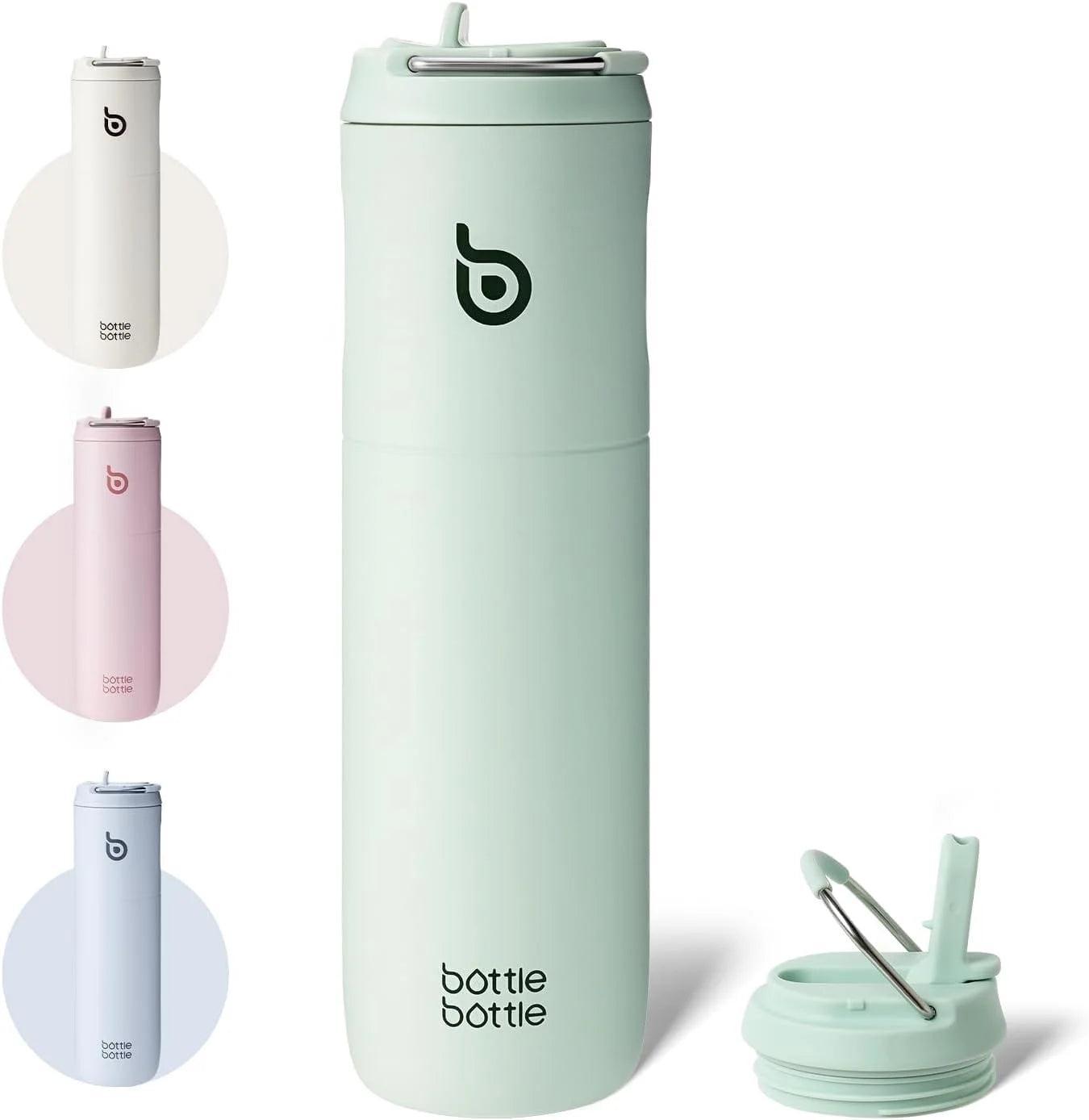 Insulated Water Bottle 24Oz with Straw Lid and Handle for Sports Travel Gym Stainless Steel Water Bottles Double-Wall Vacuum Metal Leak Proof Bpa-Free Light Green