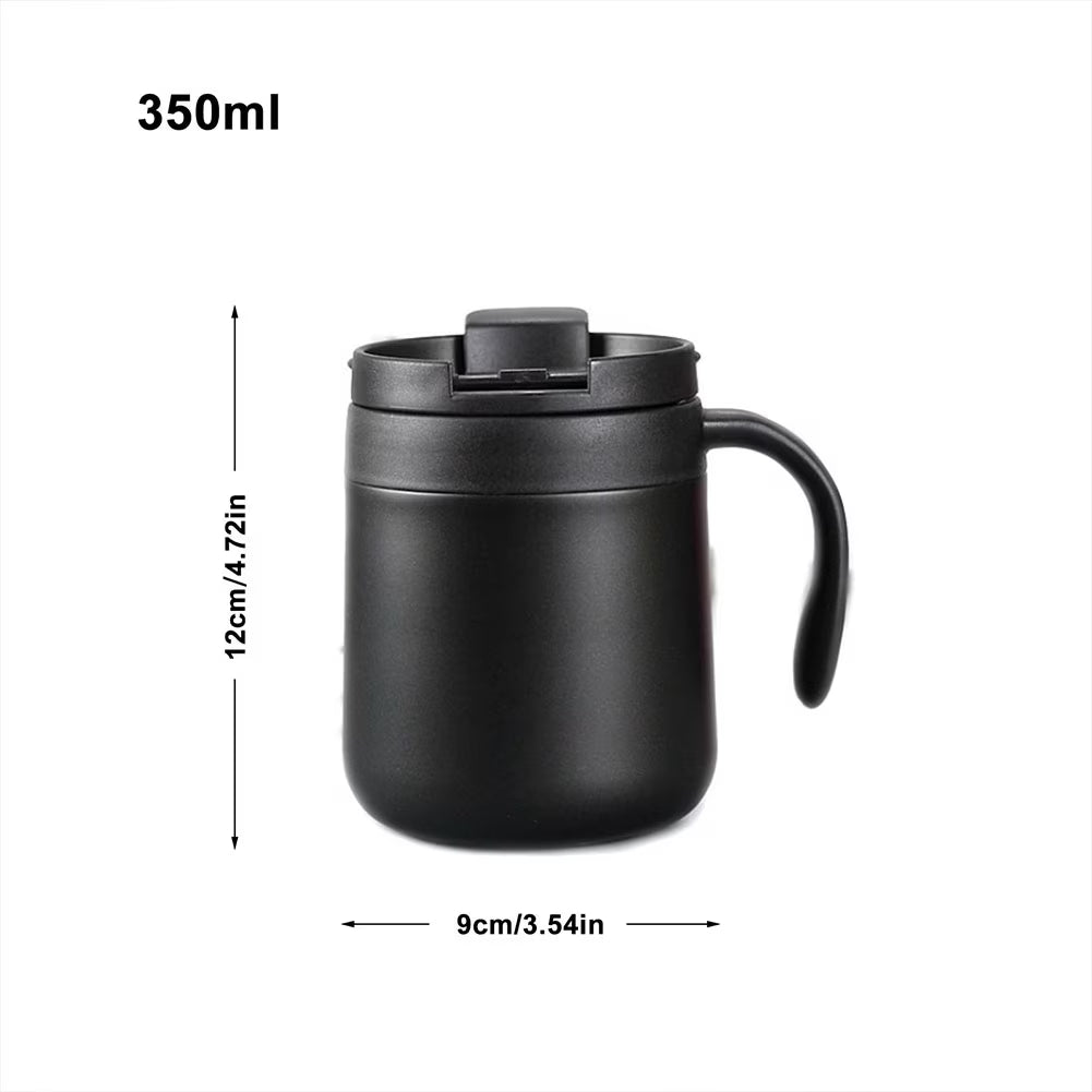 12 OZ Coffee Travel Mug Cup Stainless Steel Insulated Tumbler Handle Splash Proof Lid Straw Opening Double Wall Vacuum for Hot Cold Drinks, Ice, Tea, Camping