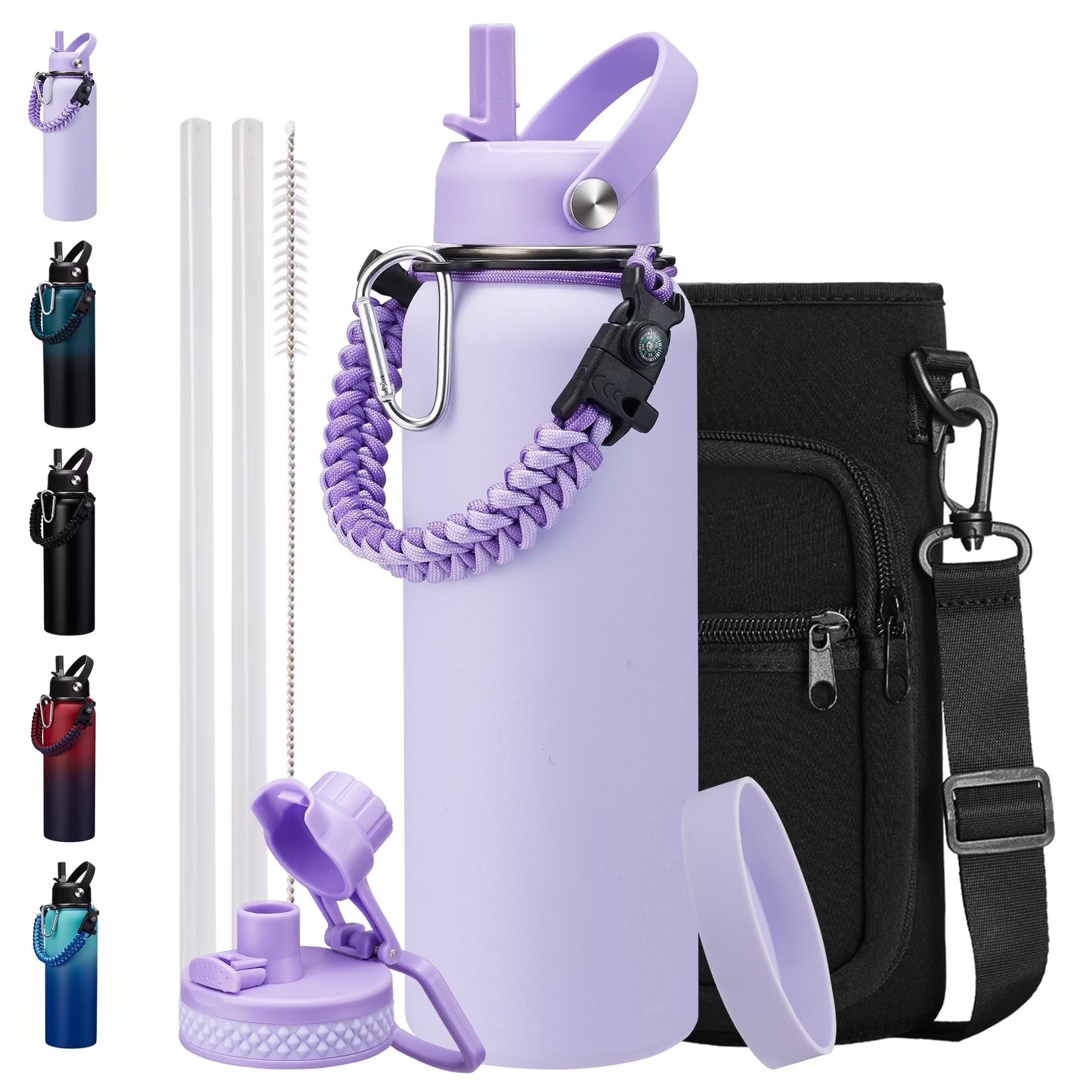 40 Oz Water Bottle with Straw Spout Lids Cold 48H Hot 24H, Vacuum Insulated Water Jug Carrying Bag with Strap Handle, Bottom Boot, Leak-Proof Stainless Steel Thermal Flask