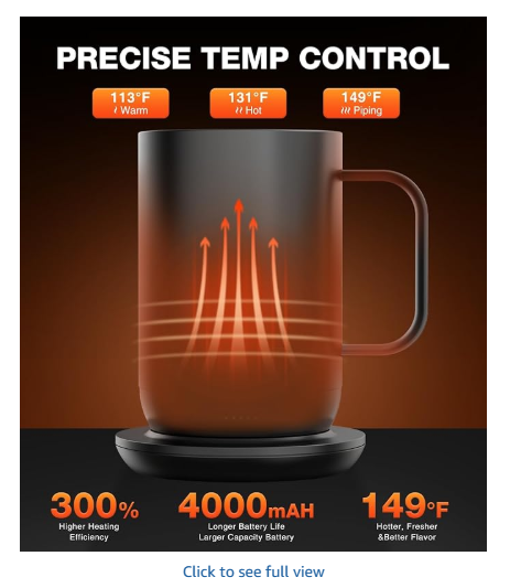 Kepwam Self-Heating Coffee Mug T1, 16oz - App-Controlled Smart Coffee Warmer with Advanced Temperature Control (White)