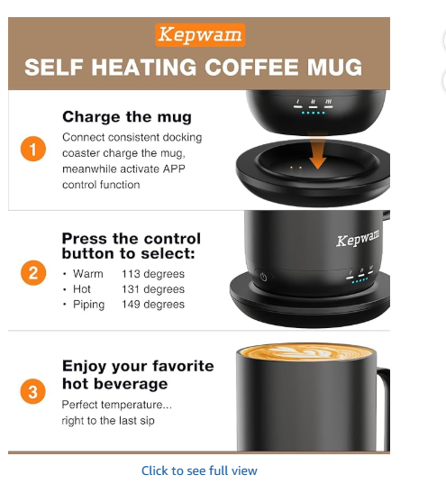 Kepwam Self-Heating Coffee Mug T1, 16oz - App-Controlled Smart Coffee Warmer with Advanced Temperature Control (White)
