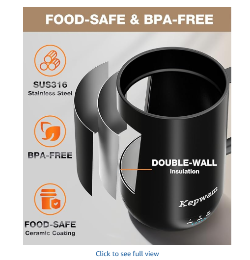 Kepwam Self-Heating Coffee Mug T1, 16oz - App-Controlled Smart Coffee Warmer with Advanced Temperature Control (White)