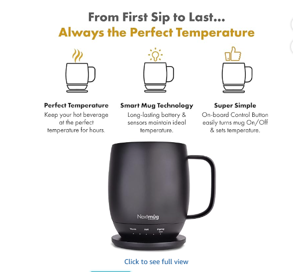 Nextmug Temperature-Controlled Self-Heating Coffee Mug, 14oz - Smart Mug with On-Board Control Button (Sunflower)