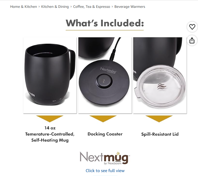 Nextmug Temperature-Controlled Self-Heating Coffee Mug, 14oz - Smart Mug with On-Board Control Button (Sunflower)