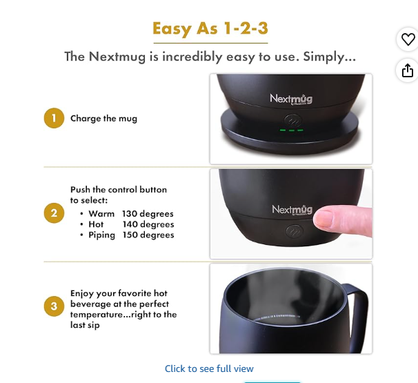 Nextmug Temperature-Controlled Self-Heating Coffee Mug, 14oz - Smart Mug with On-Board Control Button (Sunflower)