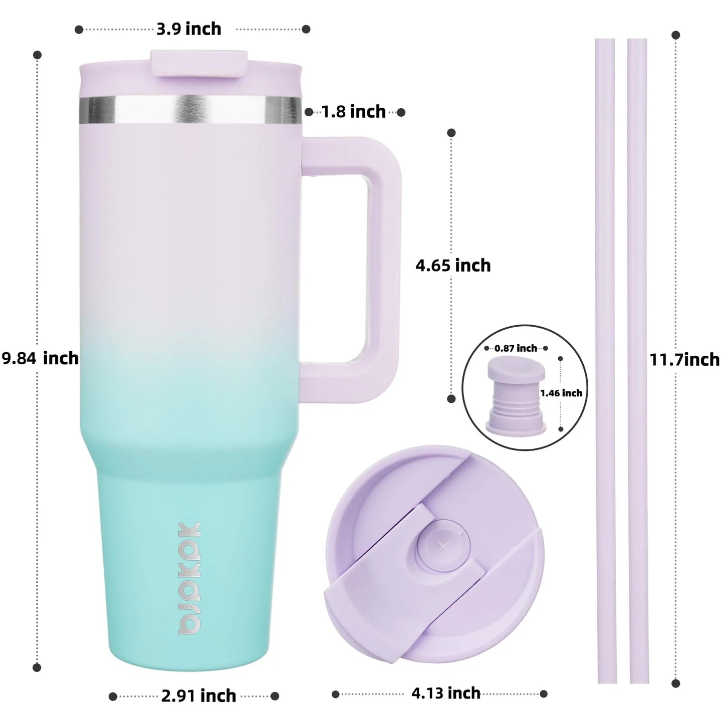 Tumbler with Handle 40 Oz Stainless Steel Insulated Tumbler with Lid and Straw for Water or Ice Coffee,Oasis