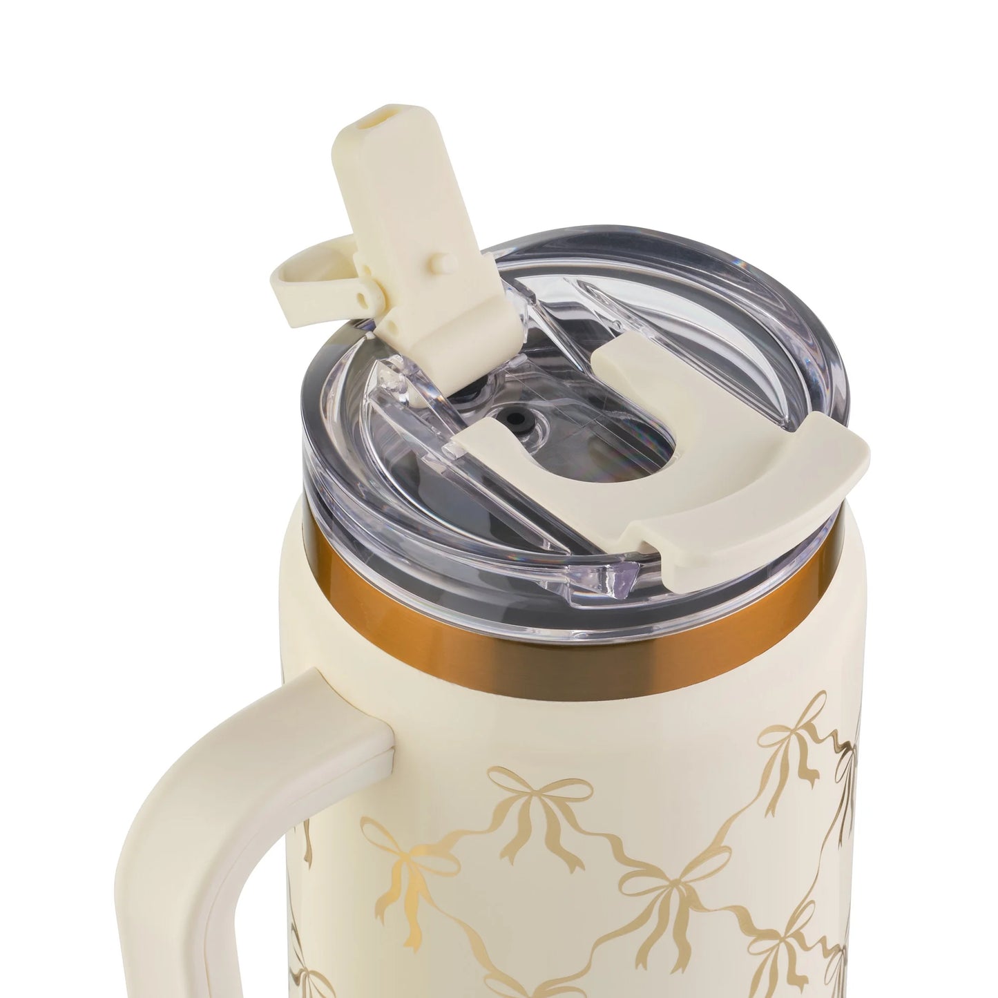 32Oz Stainless Steel Luna Tumbler with Handle and Dual Straw Lid, Cream Bow