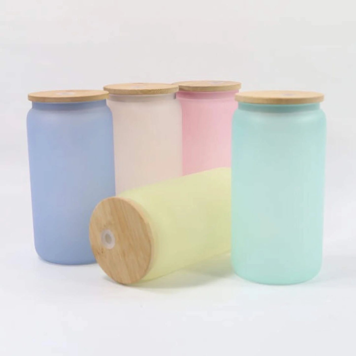 16Oz Blank Sublimation Color Changing Glass Jar Cans Tumblers (Includes Bamboo Lid Straw)