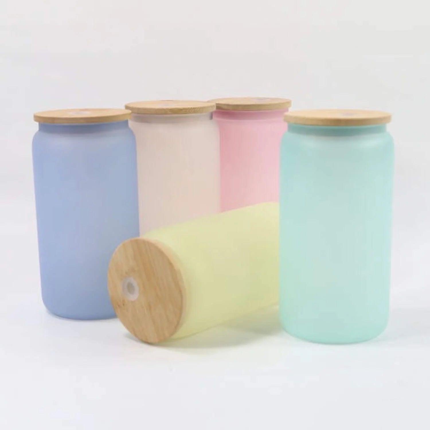 16Oz Blank Sublimation Color Changing Glass Jar Cans Tumblers (Includes Bamboo Lid Straw)