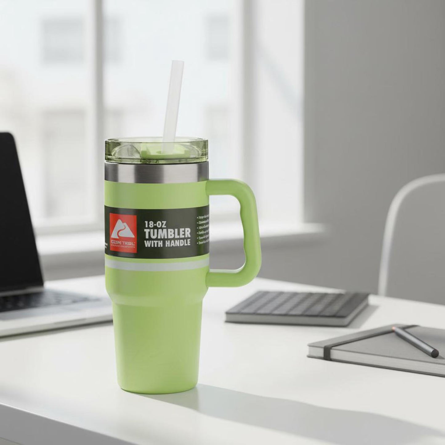 18 Oz Stainless Steel Insulated Tumbler with Handle, Sonic Lime Stripes