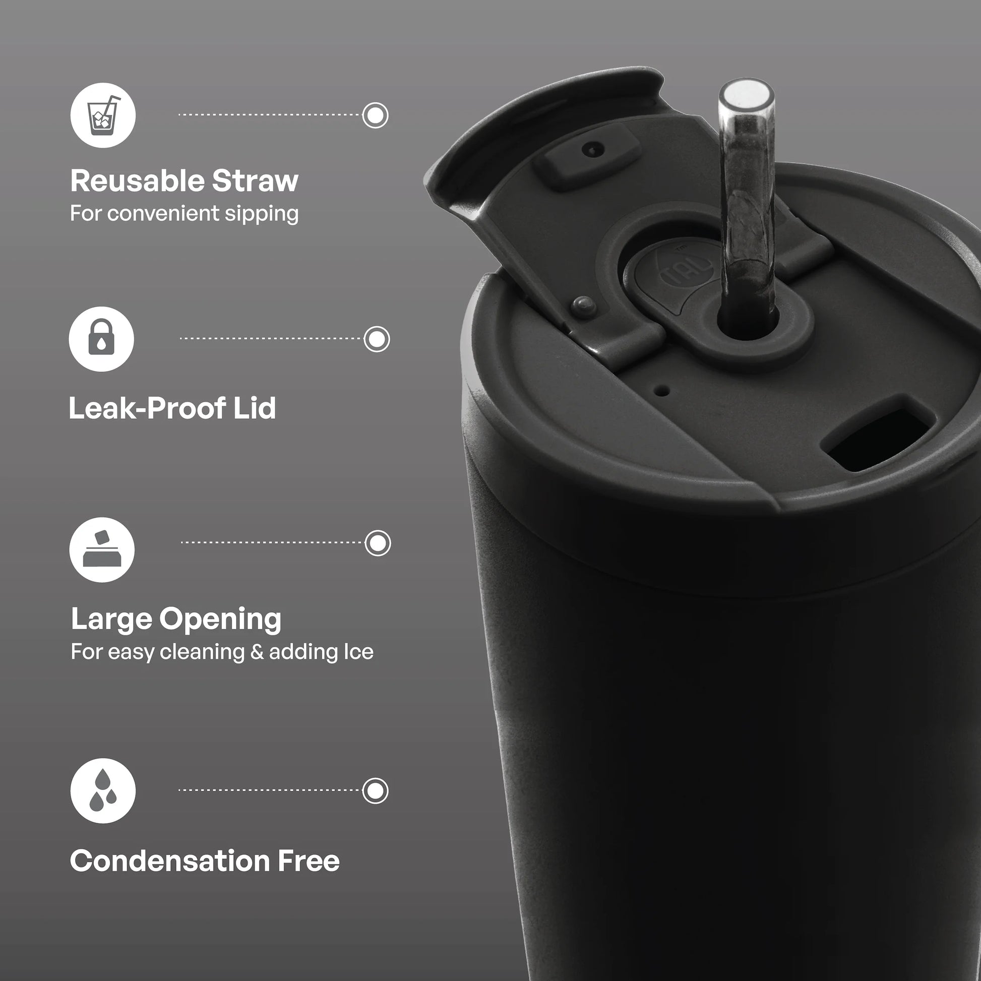 40Oz Stainless Steel Hudson Tumbler with Straw, Black