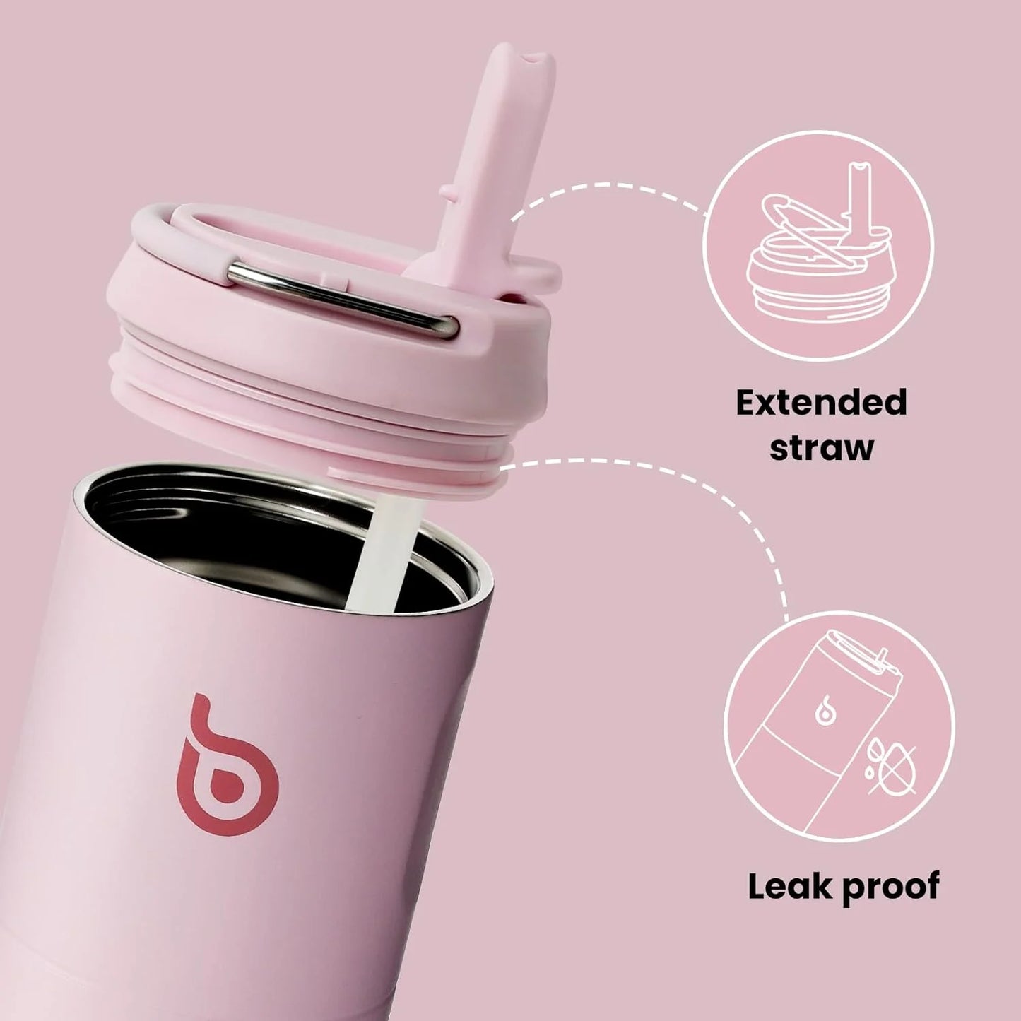 Insulated Water Bottle 24Oz with Straw Lid and Handle for Sports Travel Gym Stainless Steel Water Bottles Double-Wall Vacuum Metal Leak Proof Bpa-Free Light Pink