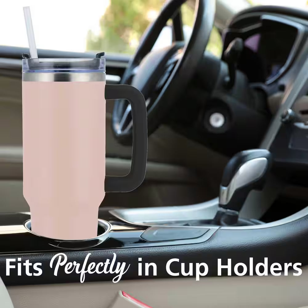 40 Oz. Insulated Pink Stainless Steel Tumbler with Lid and Straw