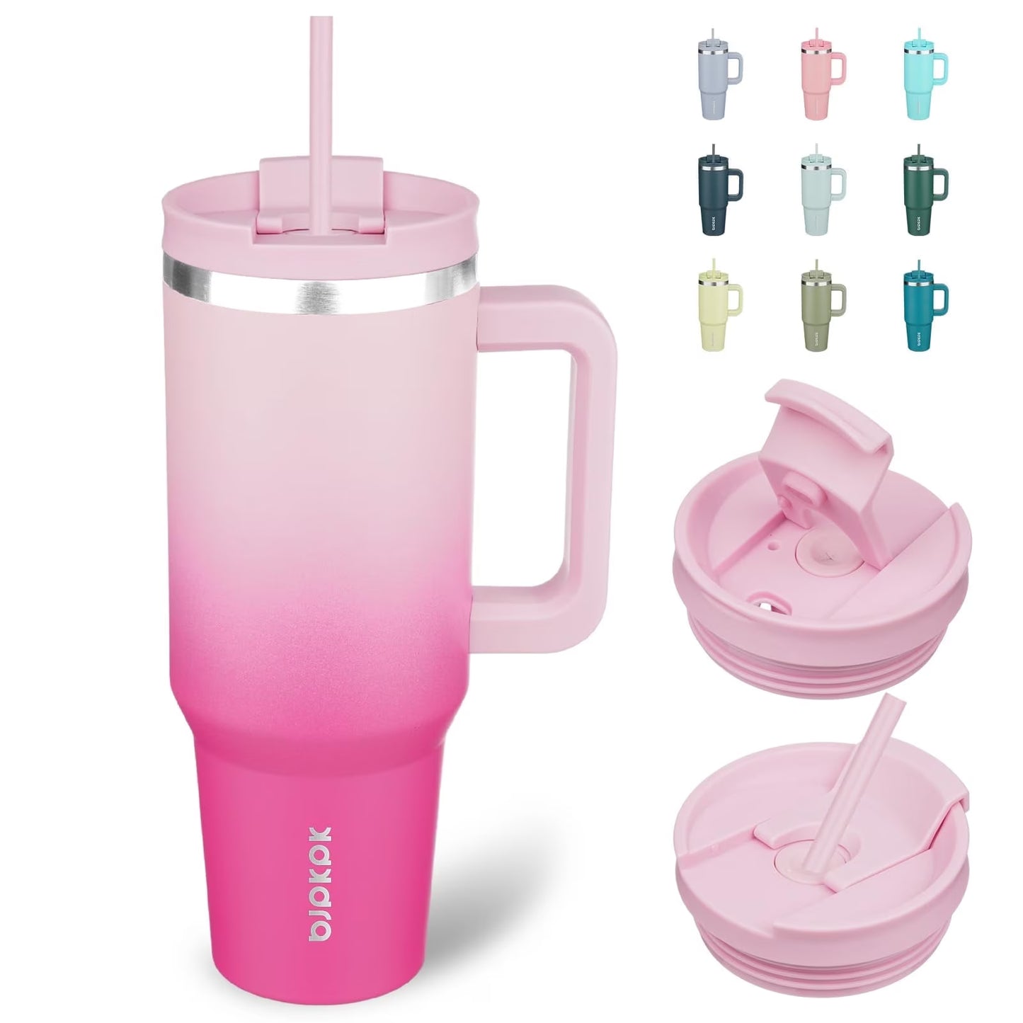 40Oz Stainless Steel Insulated Tumbler with Handle and Lid Straw Travel Coffee Mug Thermal Cup,Cherry Blossom