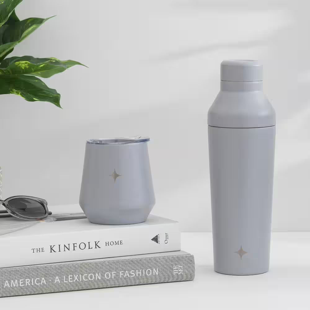 12 Oz. Grey Stainless Steel Vacuum Insulated Stemless Wine Tumbler with Lid