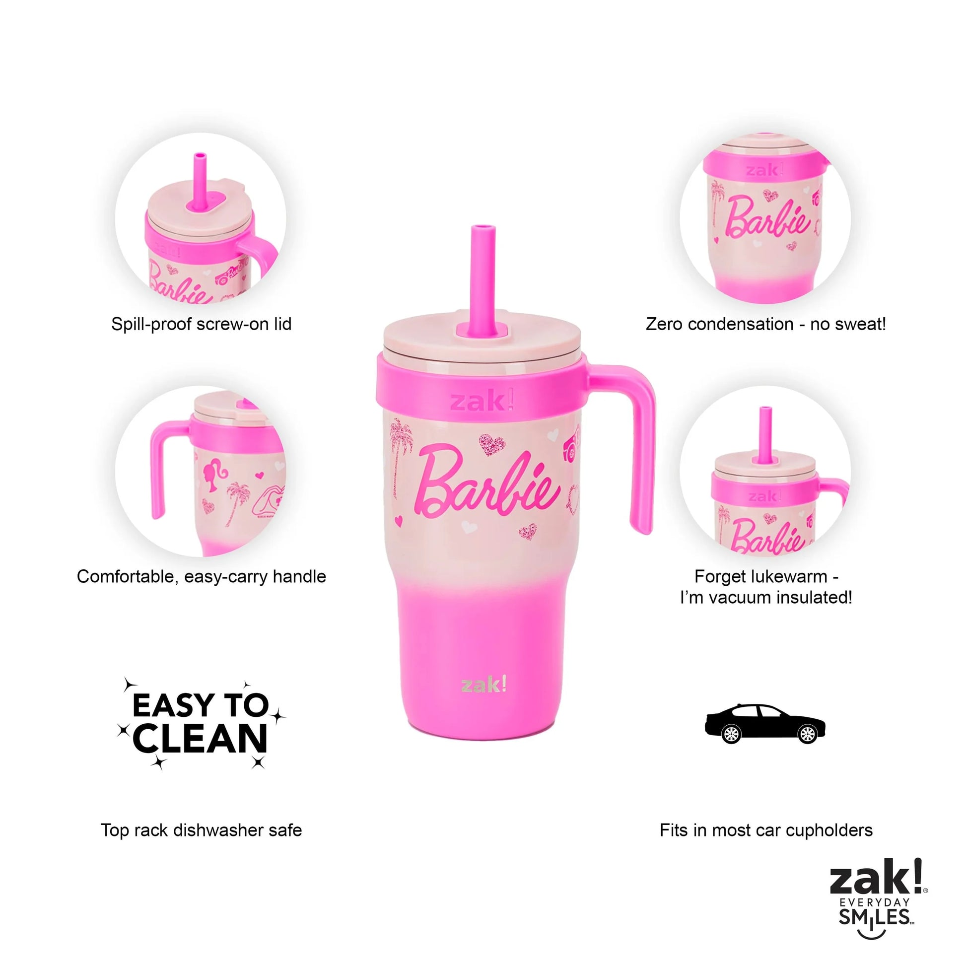 18Oz Barbie Kids Straw Handle Tumbler, Stainless Steel Vacuum Insulated Cruiser Tumbler with Silicone Straw Utilizing Leak-Proof Valve, Travel Straw Tumbler with Handle