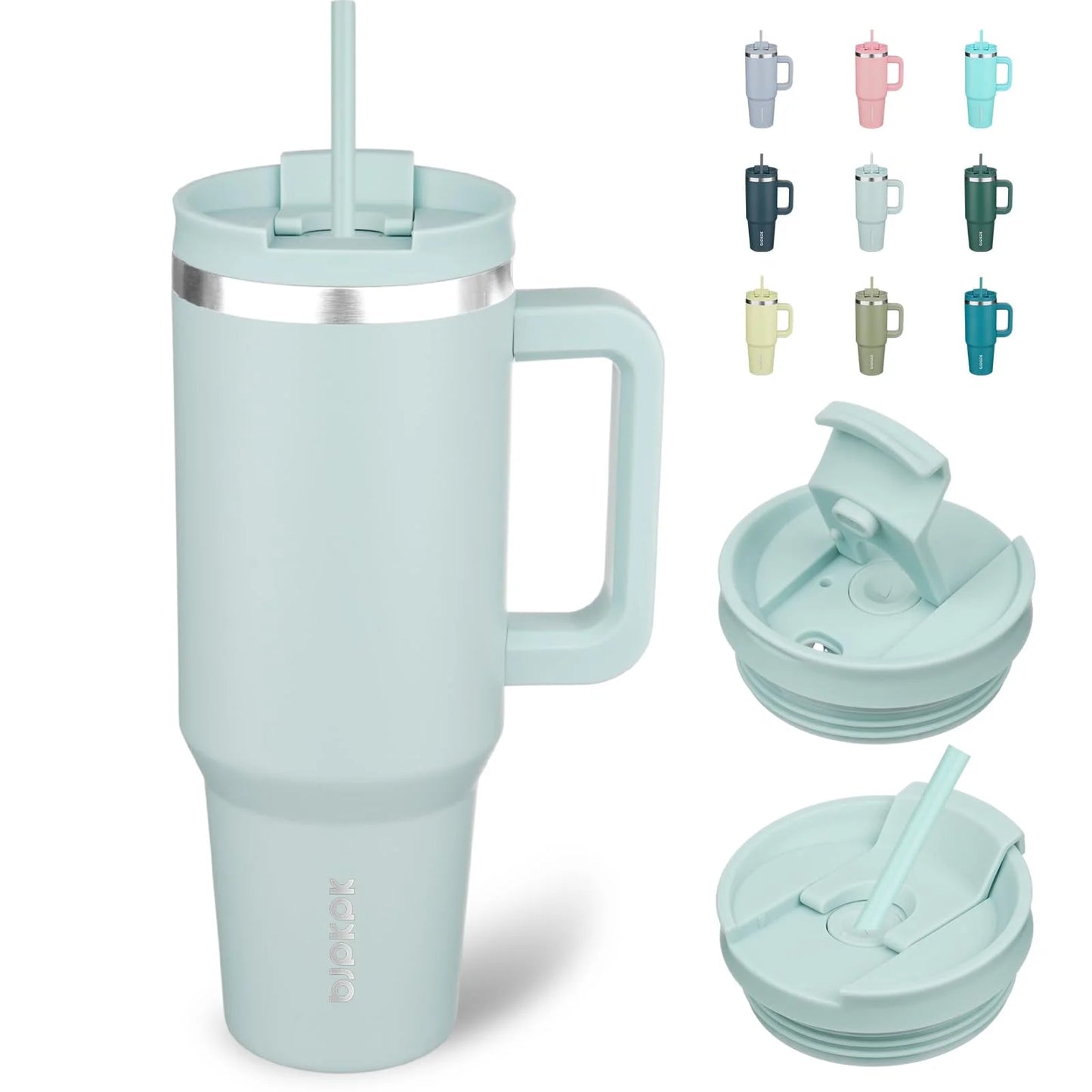 40 Oz Insulated Tumbler with Lid and Straw Stainless Steel Tumblers Cup with Handle for Women and Men,Blue Haze