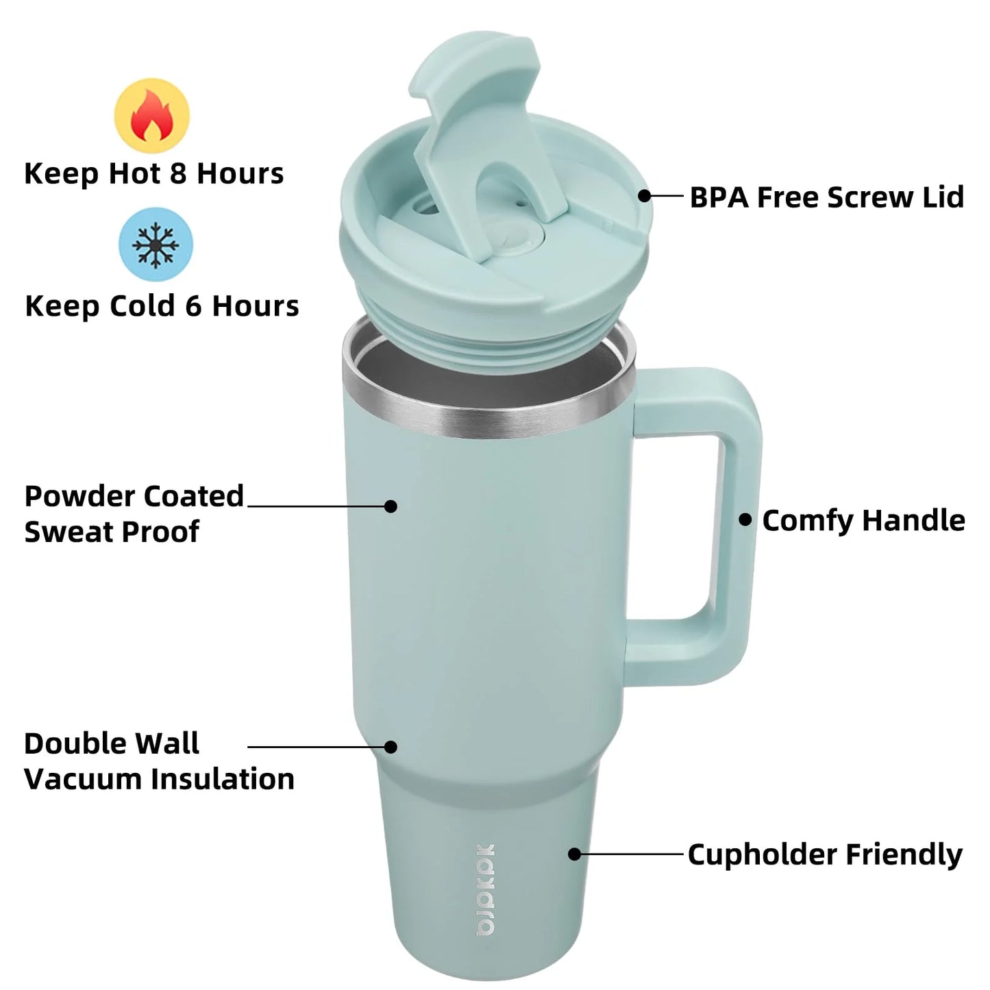 40 Oz Insulated Tumbler with Lid and Straw Stainless Steel Tumblers Cup with Handle for Women and Men,Blue Haze