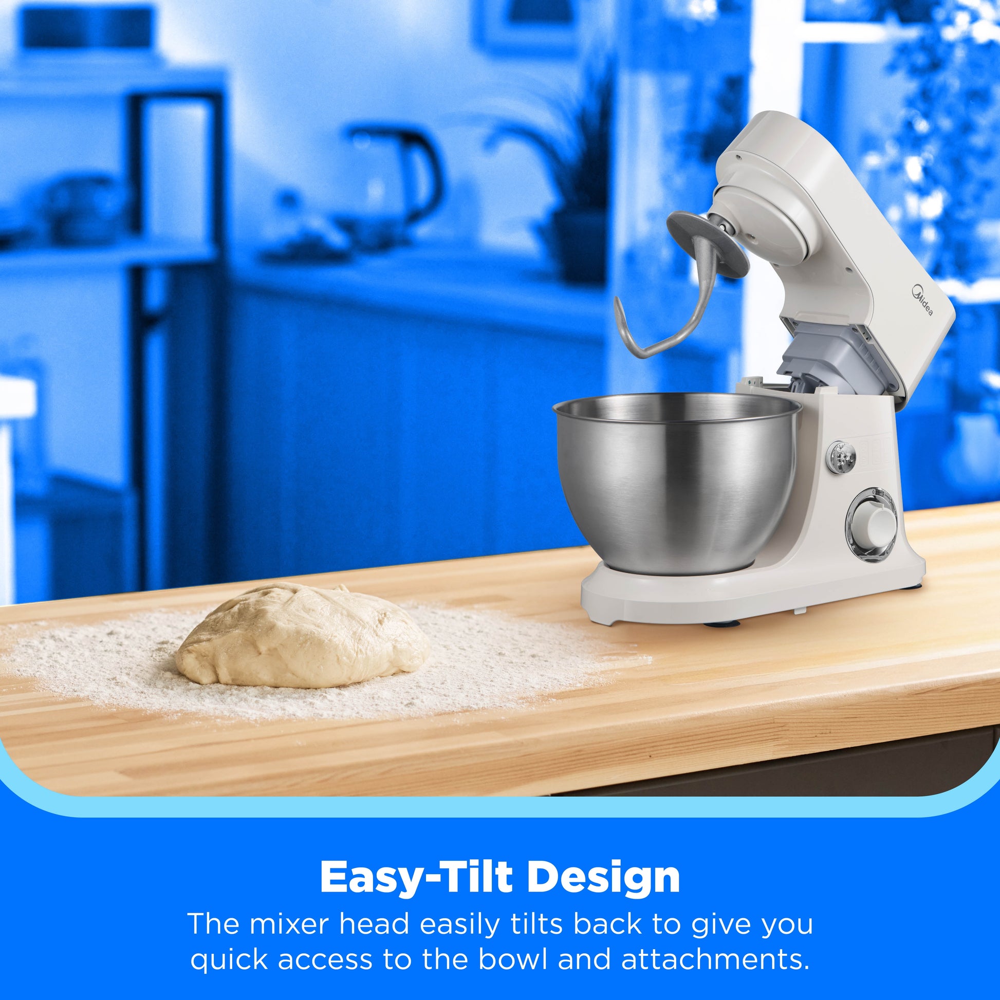 5-Quart Cream Stand Mixer, 300W Small Kitchen Mixer with Bowl, Double Hook, Handles & Pulse Function