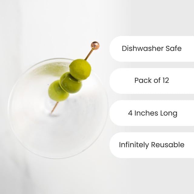 A Bar Above Stainless Steel Cocktail Picks, 12 Durable 8-Inch Garnish Skewers for Bloody Marys, Shrimp Cocktail, and Appetizers, Reusable Drink Stir Sticks for Bars, Events, and Parties